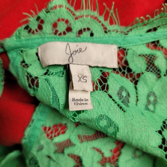 Joie Green Lace Blouse with Rushed Sleeves - Picture 2 of 5